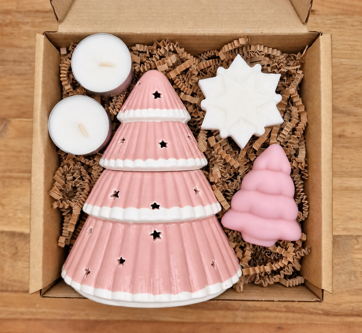 Christmas Wax Burner Gift Set | Pink Christmas Tree Wax Burner Gift Set | Christmas Wax Melts